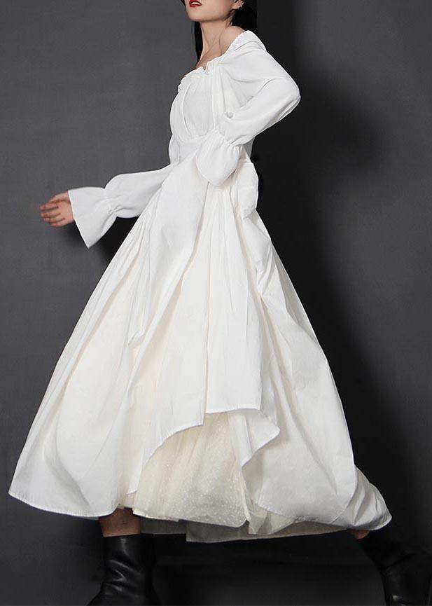  Organic White High Waist Cinched Patchwork Summer Cotton Skirts - Skirts - DYAVOR® 
