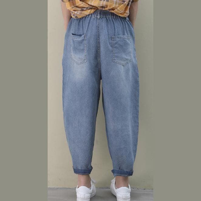 Organic denim blue vintage elastic waist patchwork pants -  - DYAVOR® 