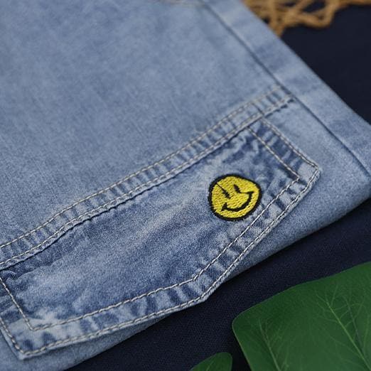  Organic denim blue vintage elastic waist patchwork pants -  - DYAVOR® 