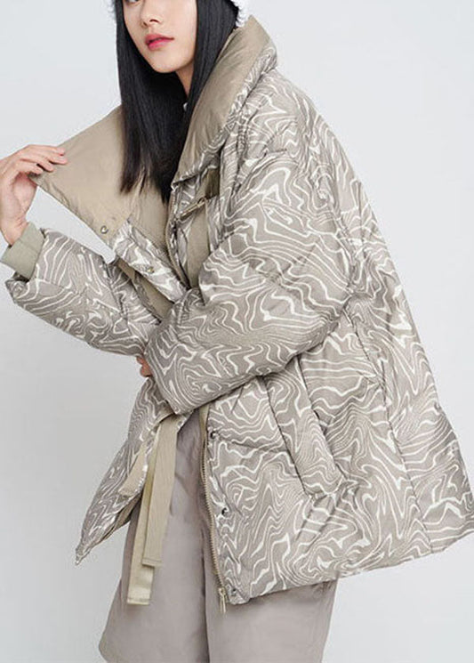  Original Design Beige Peter Pan Collar Oversized Print Duck Down Puffers Jackets Winter - Down Jackets - DYAVOR® 