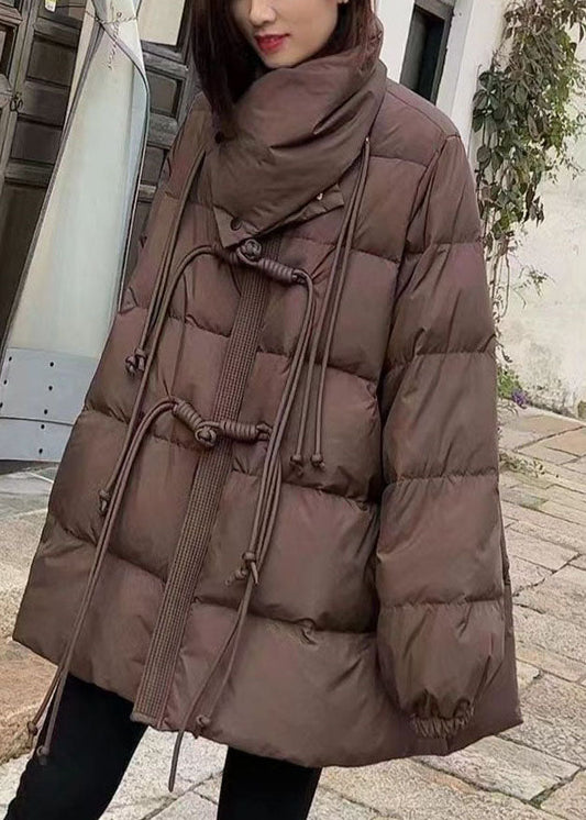  Original Design Chocolate Scarf Collar Oriental Button Duck Down Winter Coats - Down Jackets - DYAVOR® 