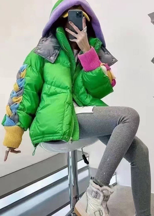  Original Design Green Hooded Patchwork Duck Down Down Coat Winter - Down Jackets - DYAVOR® 