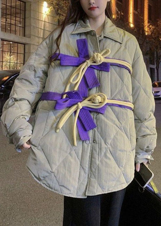  Original Design Khaki Peter Pan Collar Bow Oriental Button Thick Coats Winter - Down Jackets - DYAVOR® 