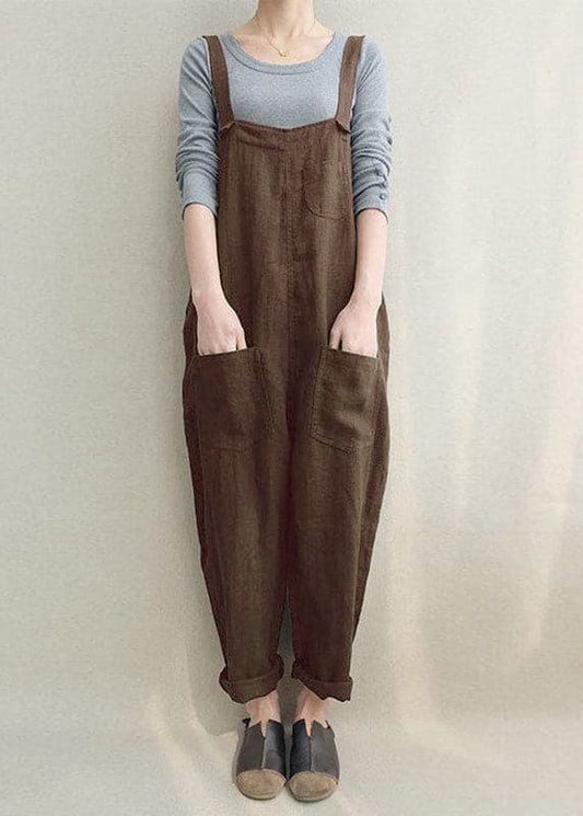  Chocolate Linen Jumpsuit Cute Cotton Overall - Jumpsuits - DYAVOR® 