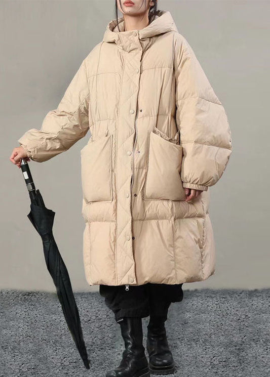  Plus Size Beige Hooded Solid Pockets Duck Down Winter Coats - Down Jackets - DYAVOR® 