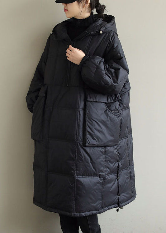  Plus Size Black Hooded Fine Cotton Filled Winter Coat - Down Jackets - DYAVOR® 