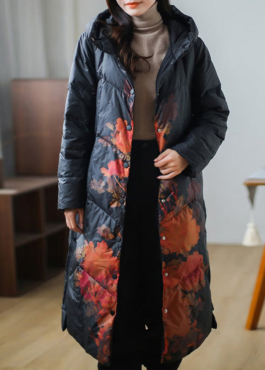  Plus Size Black Print Warm Fleece Thick Duck Down Long Down Coat Winter - Down Jackets - DYAVOR® 