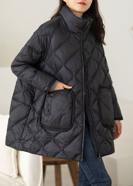  Plus Size Black Stand Collar Zip Up Duck Down Puffers Jackets Winter - Down Jackets - DYAVOR® 