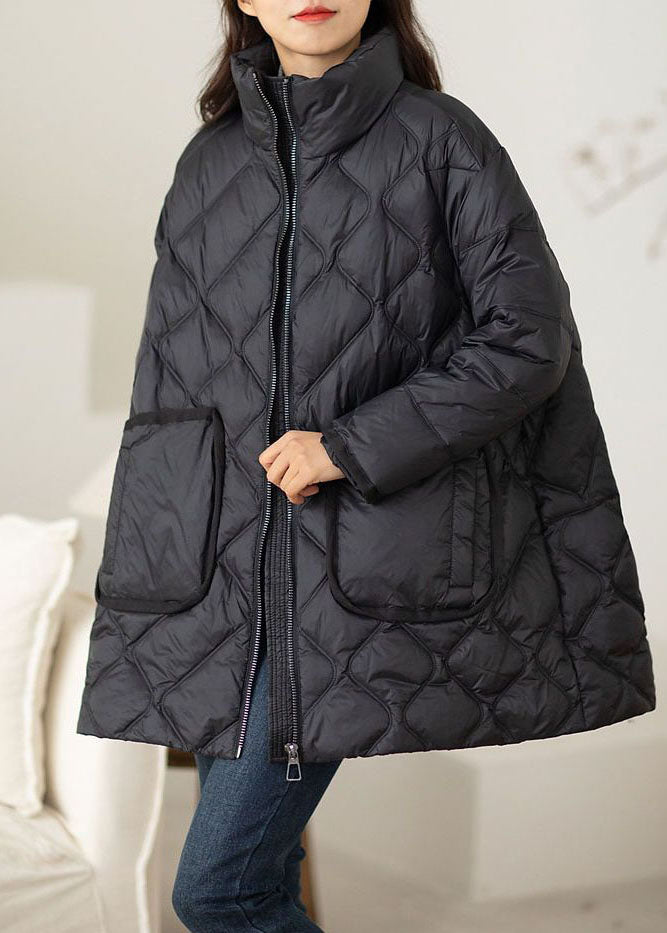  Plus Size Black Stand Collar Zip Up Duck Down Puffers Jackets Winter - Down Jackets - DYAVOR® 