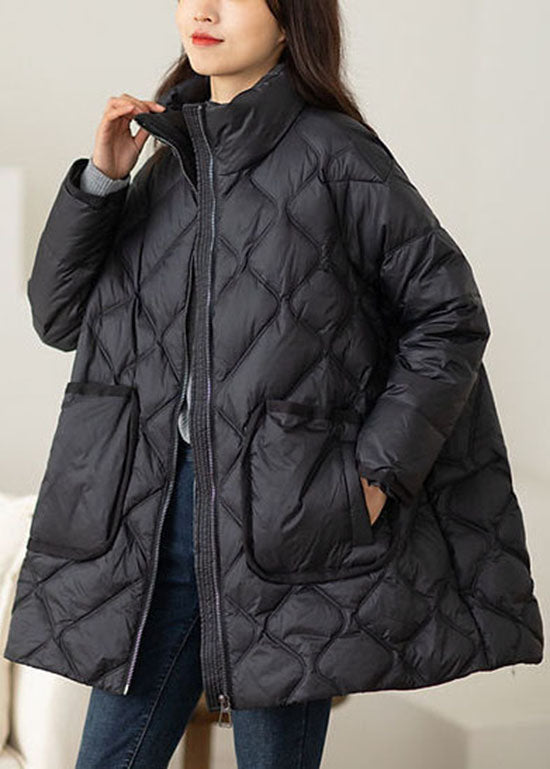  Plus Size Black Stand Collar Zip Up Duck Down Puffers Jackets Winter - Down Jackets - DYAVOR® 