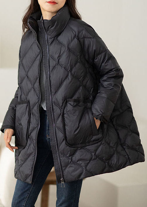  Plus Size Black Stand Collar Zip Up Duck Down Puffers Jackets Winter - Down Jackets - DYAVOR® 