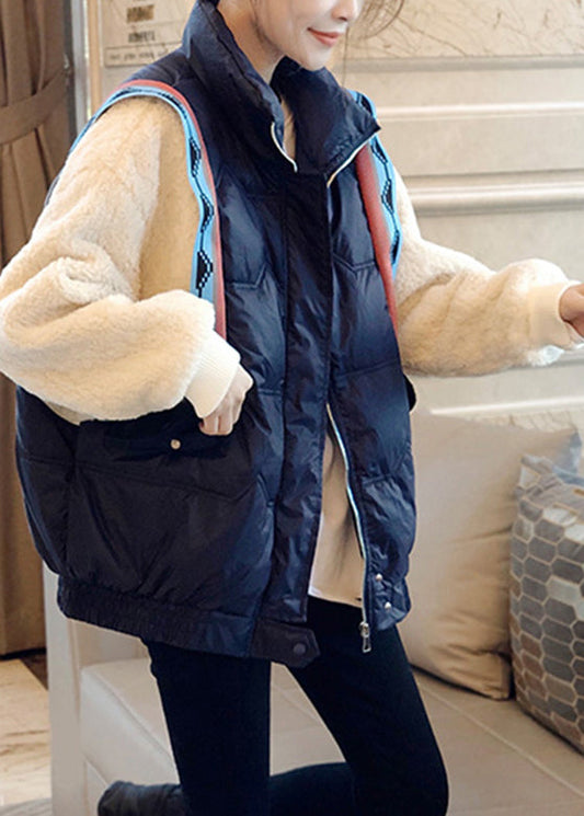  Plus Size Black Stand Collar Zippered Faux Fur Patchwork Fake Two Pieces Down Coat Winter - Down Jackets - DYAVOR® 