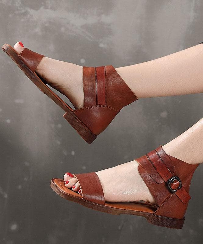  Plus Size Chocolate best sandals for walking Cowhide Leather - Sandals - DYAVOR® 