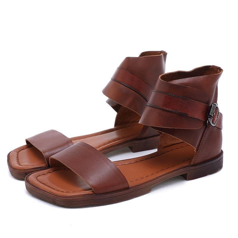  Plus Size Chocolate best sandals for walking Cowhide Leather - Sandals - DYAVOR® 