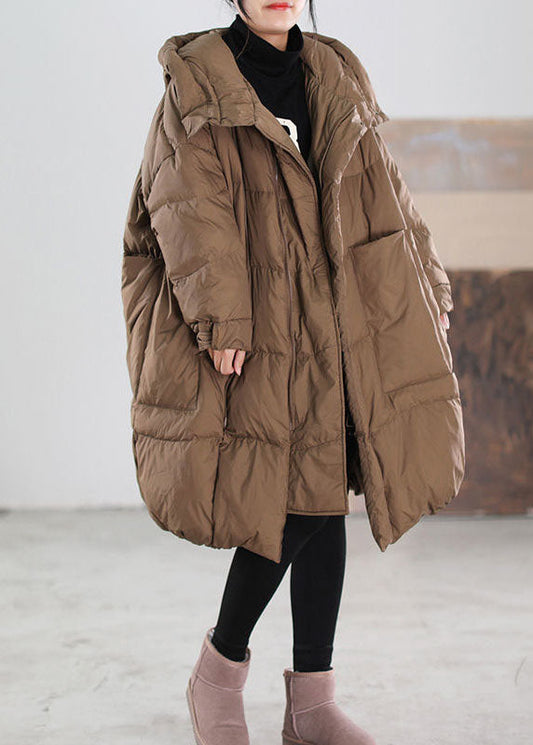  Plus Size Chocolate Hooded Oversized Big Pockets Duck Down Down Coats Winter - Down Jackets - DYAVOR® 