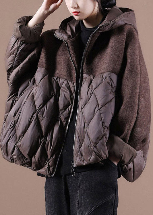  Plus Size Chocolate Hooded Patchwork Duck Down Winter down coat - Down Jackets - DYAVOR® 