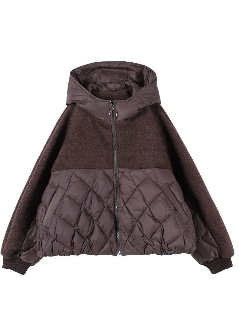  Plus Size Chocolate Hooded Patchwork Duck Down Winter down coat - Down Jackets - DYAVOR® 