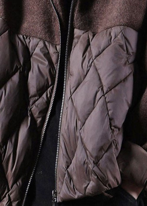  Plus Size Chocolate Hooded Patchwork Duck Down Winter down coat - Down Jackets - DYAVOR® 