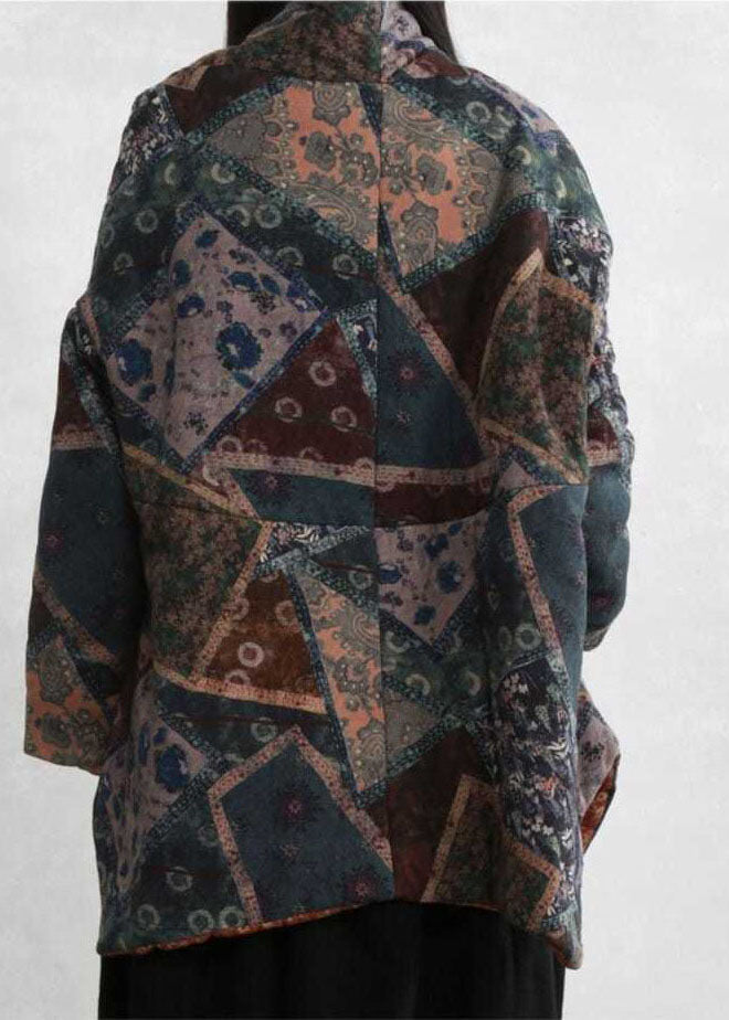  Plus Size Green Asymmetrical Design Print Fine Cotton Filled Coats Winter - Down Jackets - DYAVOR® 