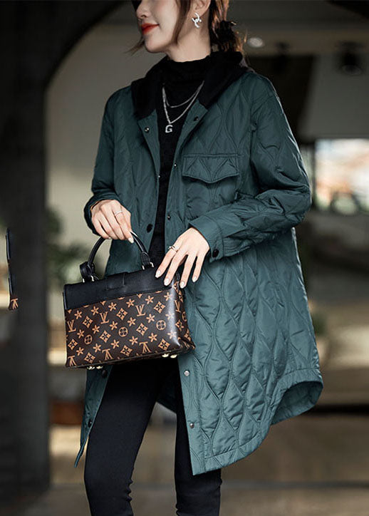  Plus Size Green Hooded Pockets Patchwork Fine Cotton Filled Winter Coats - Down Jackets - DYAVOR® 