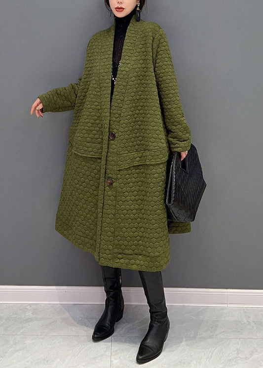  Plus Size Green V Neck  Cotton Filled exra large hem Trench coat Winter - Down Jackets - DYAVOR® 