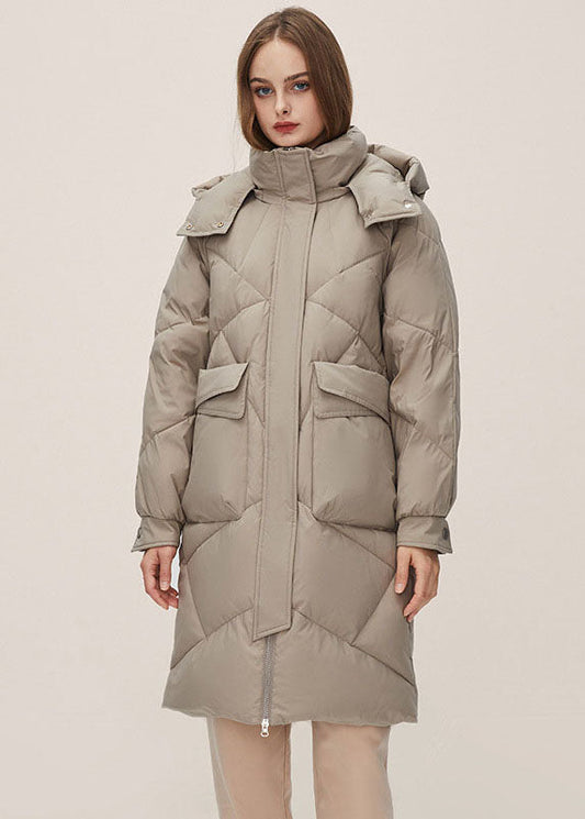  Plus Size Grey Hooded Solid Color Thick Duck Down Puffers Jackets Winter - Down Jackets - DYAVOR® 