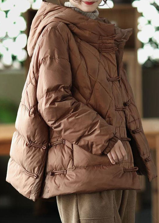  Plus Size Khaki Hooded Oriental Button Pockets Duck Down Down Jacket Winter - Down Jackets - DYAVOR® 