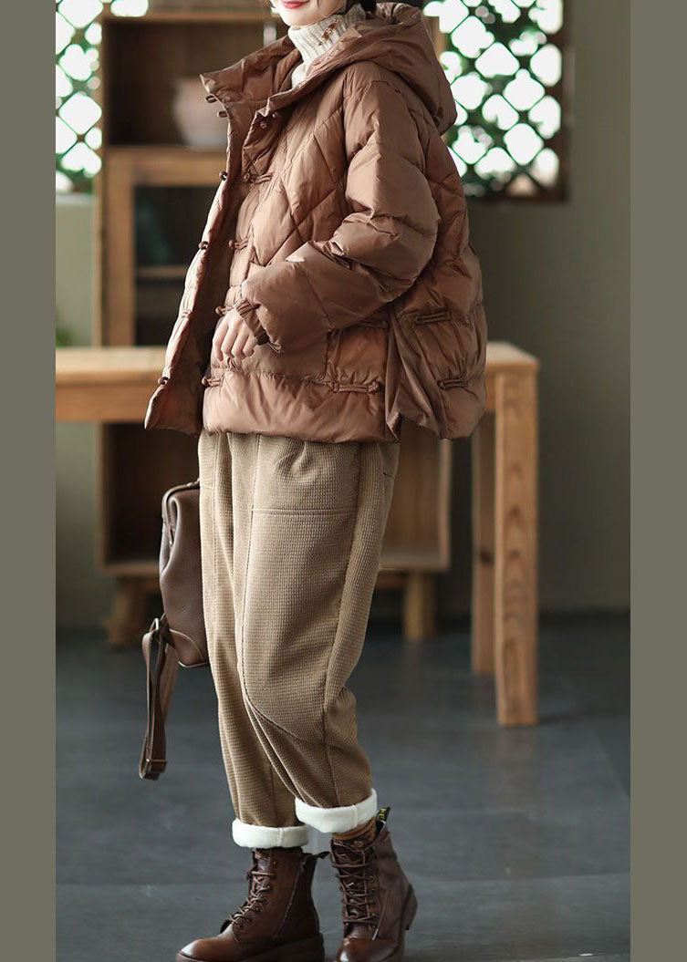  Plus Size Khaki Hooded Oriental Button Pockets Duck Down Down Jacket Winter - Down Jackets - DYAVOR® 