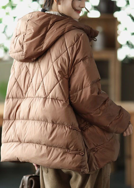  Plus Size Khaki Hooded Oriental Button Pockets Duck Down Down Jacket Winter - Down Jackets - DYAVOR® 