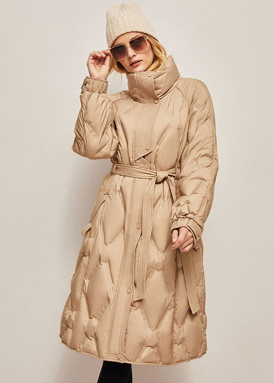 Plus Size Khaki Stand Collar Zip Up Warm Duck Down Winter Cinch Coats - Down Jackets - DYAVOR® 
