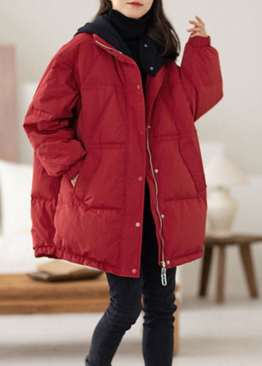  Plus Size Red Hooded Patchwork Duck Down Puffers Jackets Winter - Down Jackets - DYAVOR® 