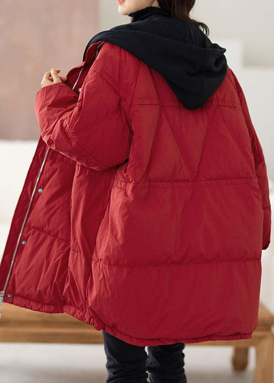  Plus Size Red Hooded Patchwork Duck Down Puffers Jackets Winter - Down Jackets - DYAVOR® 