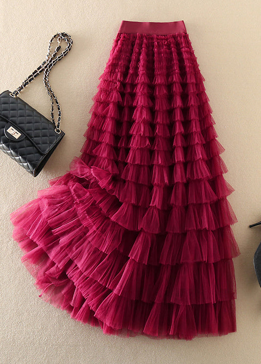  Plus Size Rose wrinkled Tulle Skirts Spring - Skirts - DYAVOR® 