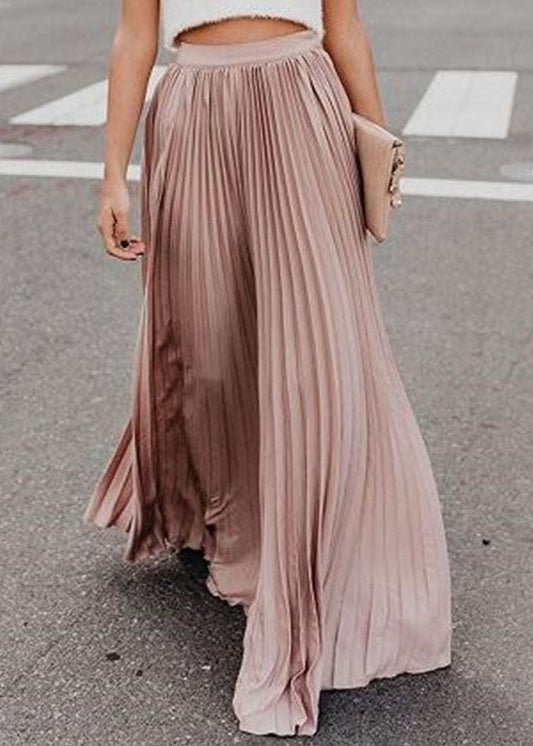  Plus Size Solid Pink High Waist wrinkled Chiffon A Line Skirts summer - Skirts - DYAVOR® 