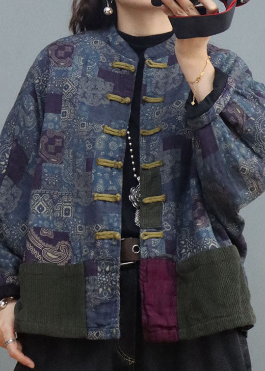  Purple Blue Pockets Patchwork Fine Cotton Filled Puffers Jackets Winter - Down Jackets - DYAVOR® 