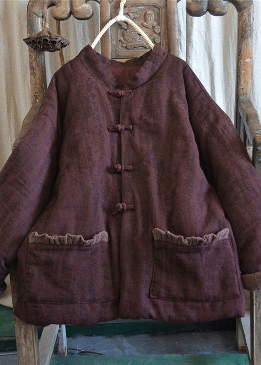  Purple Red Pockets Fine Cotton Filled Winter coats - Down Jackets - DYAVOR® 
