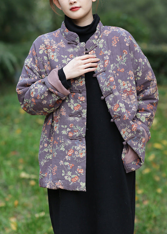  Purple Stand Collar Button Warm Fleece Parka Winter - Down Jackets - DYAVOR® 