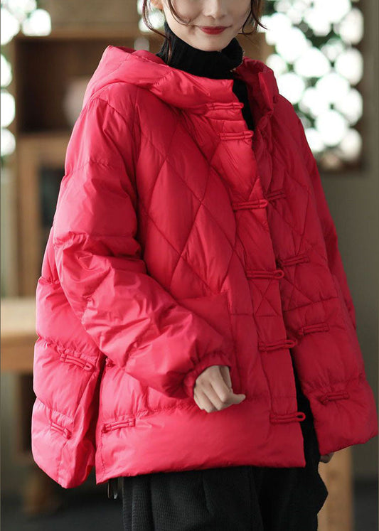  Red Oriental Button Fine Cotton Filled Parkas Oversized Thick Winter - Down Jackets - DYAVOR® 