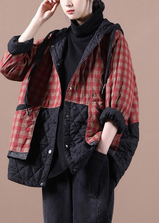  Red Plaid Patchwork Women Winter Parkas - Down Jackets - DYAVOR® 
