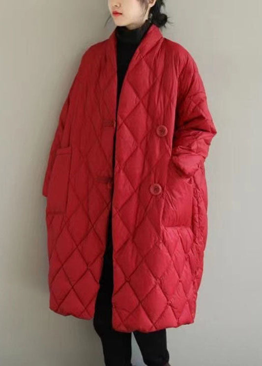  Red Warm Fine Cotton Filled Women Witner Coats Rhombic Plaid Solid - Down Jackets - DYAVOR® 