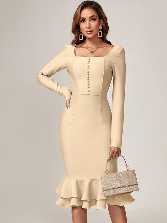 Long Sleeve Bandage Mermaid Evening Dress