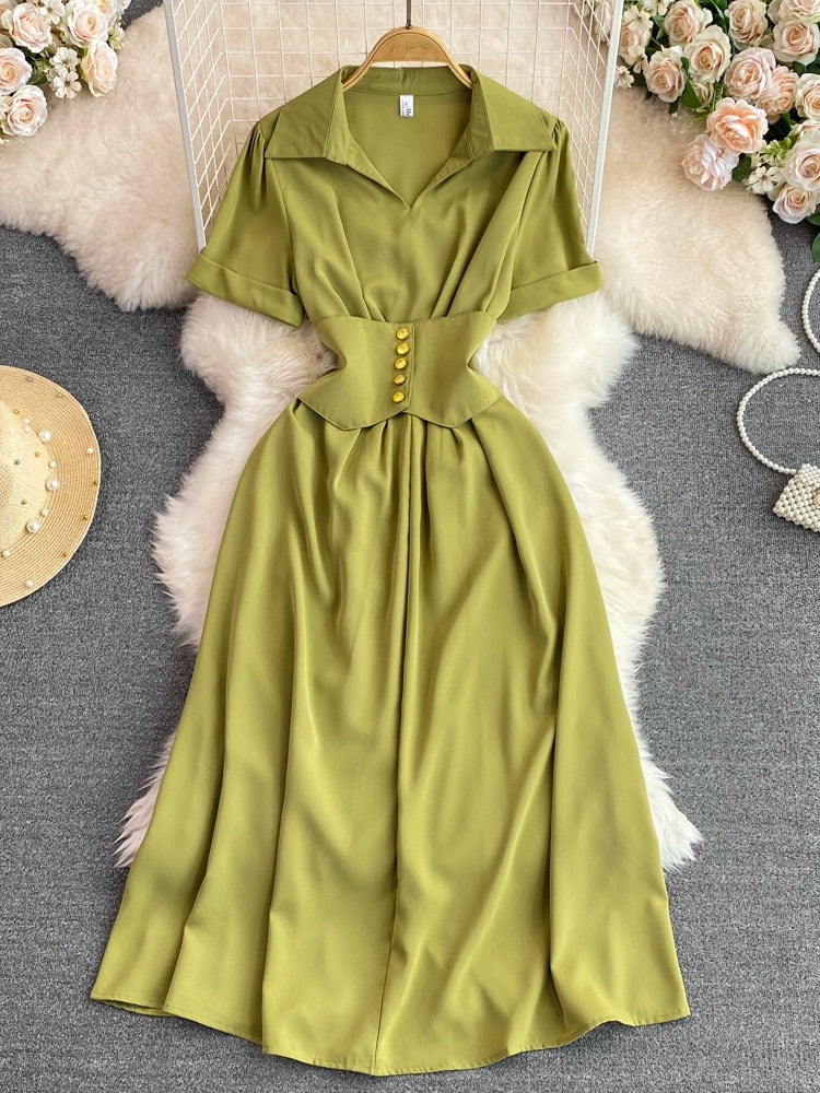 Womens Clothing 2023 Summer New French Luxury Style Temperament Shirt Dress Fashion Short Sleeve Dresses Formal Occasion Dresses