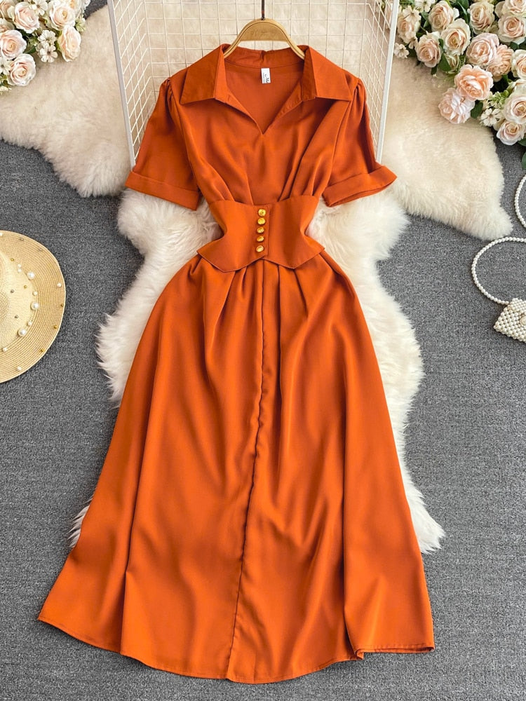 Womens Clothing 2023 Summer New French Luxury Style Temperament Shirt Dress Fashion Short Sleeve Dresses Formal Occasion Dresses