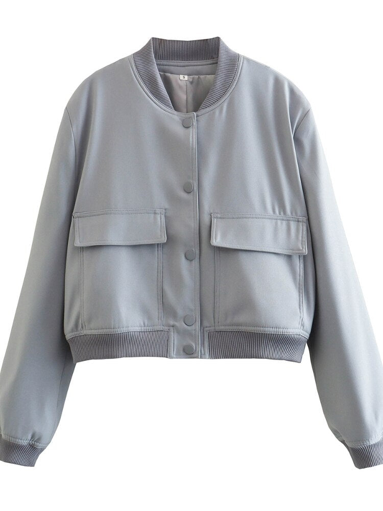  Women's Bomber Jacket Fashion with Pockets Spring Jackets Coat Vintage Long Sleeve Casual New In Outerwears Chic Top Streetwear -  - DYAVOR® 