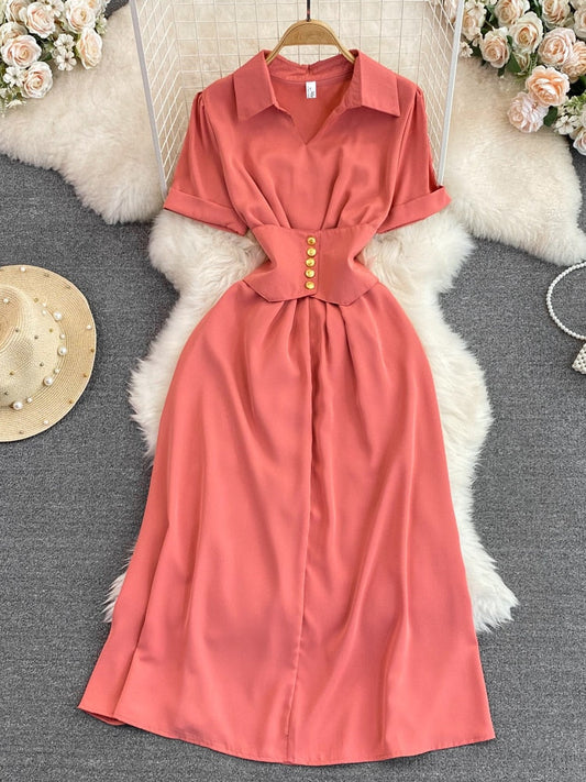  Womens Clothing 2023 Summer New French Luxury Style Temperament Shirt Dress Fashion Short Sleeve Dresses Formal Occasion Dresses -  - DYAVOR® 