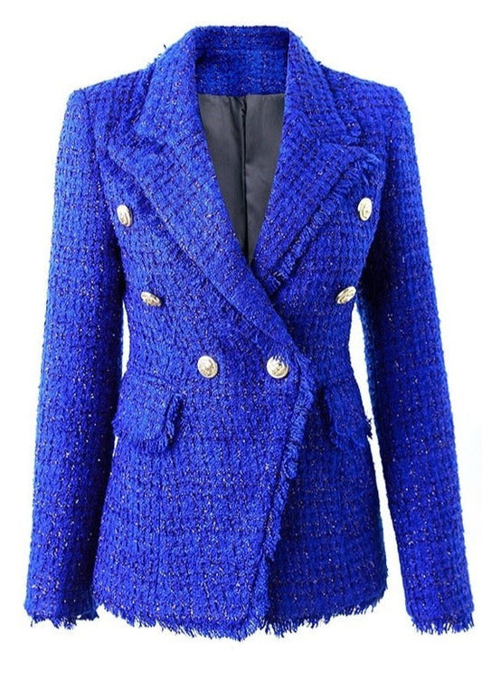 Double-breasted Tweed Blue Blazer -  - DYAVOR® 