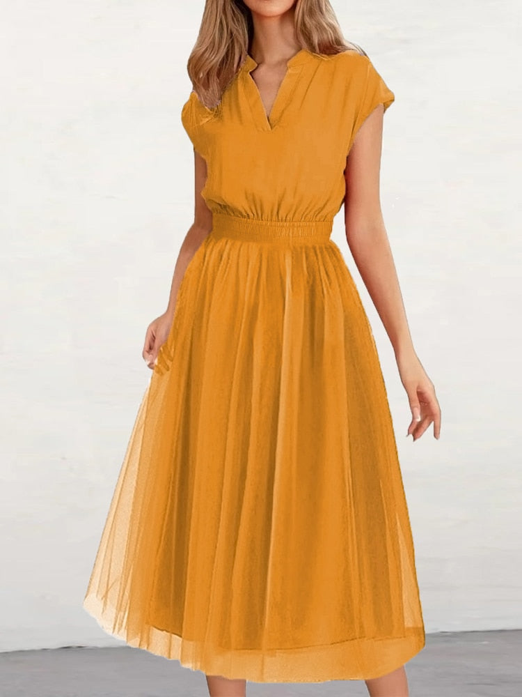  Elegant Party Dresses for Women 2023 Summer Fashion Tunic Mesh Dress V-Neck Long Dress Formal Occasion Dresses Woman Clothing -  - DYAVOR® 