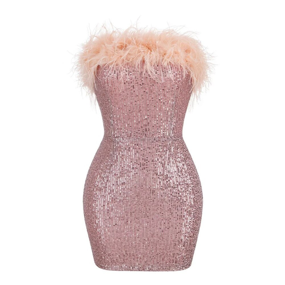  Chic Pink Feather Mini Dress - Dresses - DYAVOR® 