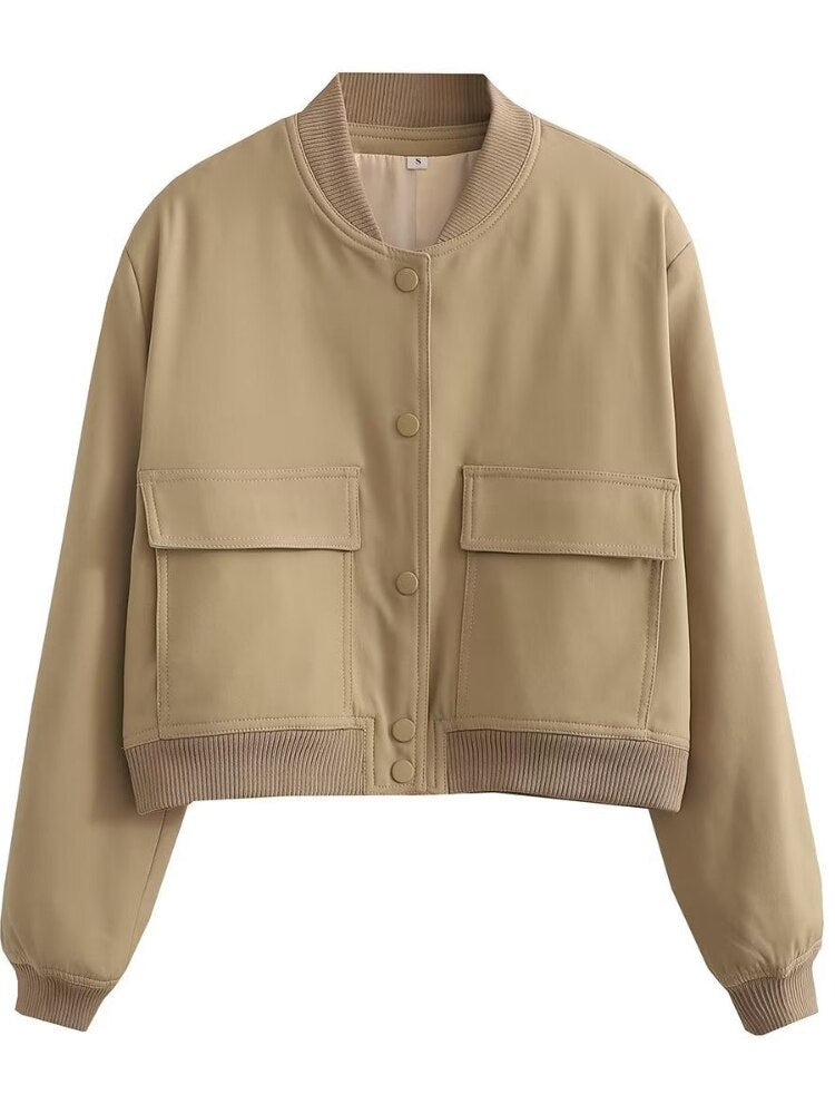  Women's Bomber Jacket Fashion with Pockets Spring Jackets Coat Vintage Long Sleeve Casual New In Outerwears Chic Top Streetwear -  - DYAVOR® 