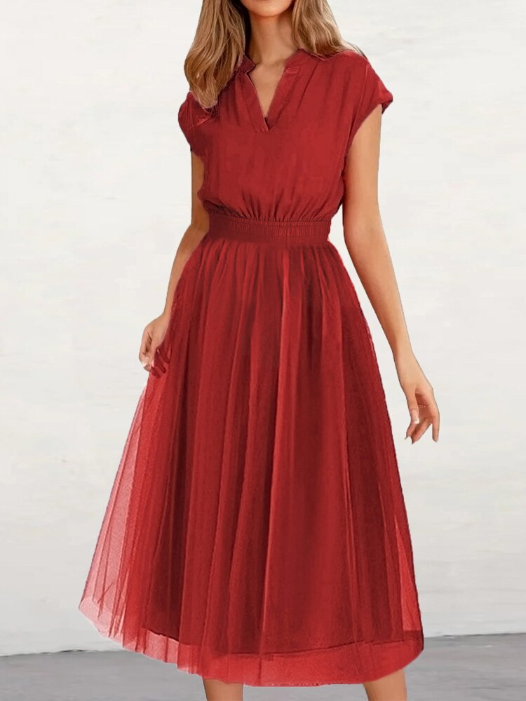  Elegant Party Dresses for Women 2023 Summer Fashion Tunic Mesh Dress V-Neck Long Dress Formal Occasion Dresses Woman Clothing -  - DYAVOR® 